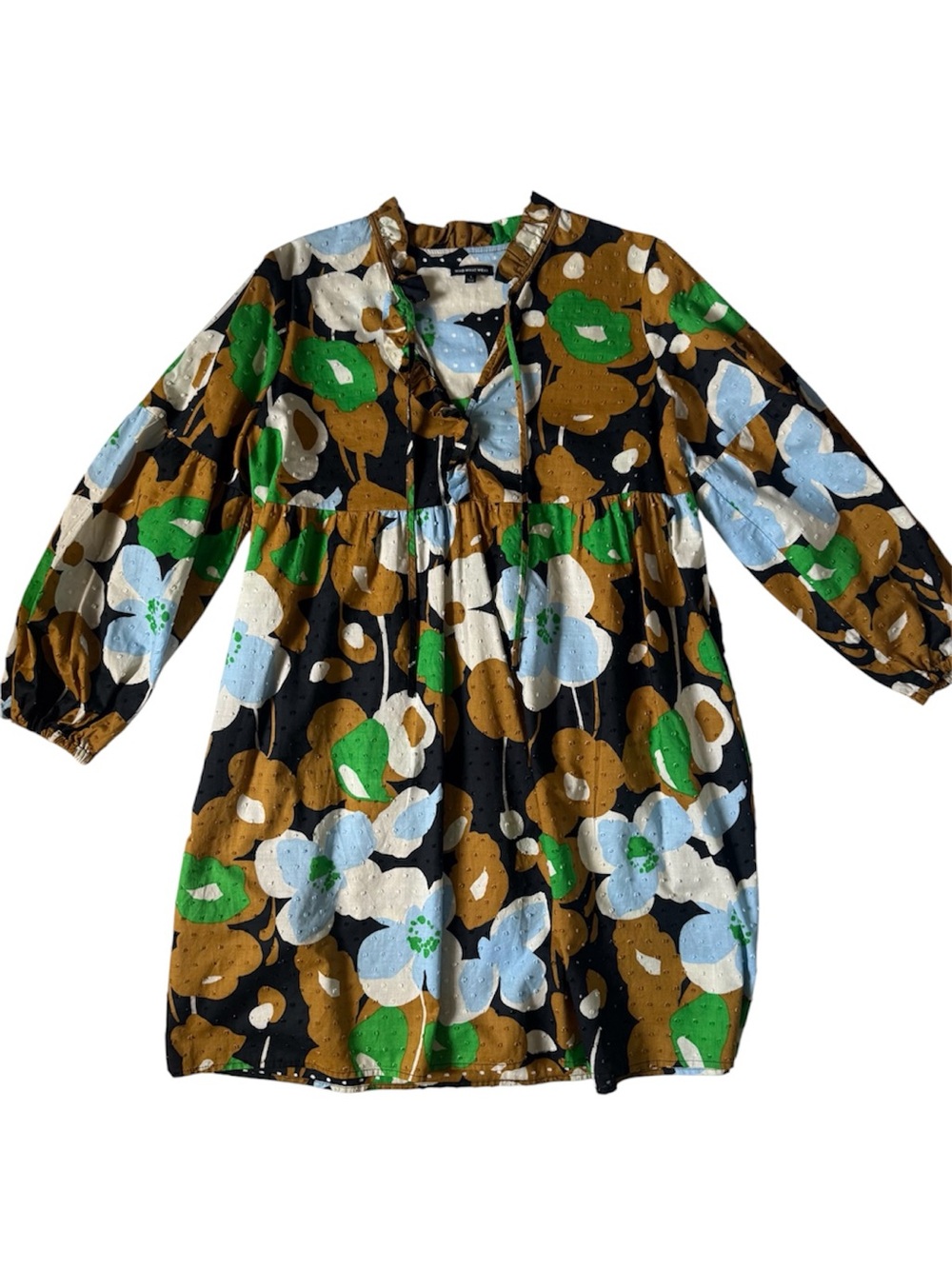 Who What Wear x Target Floral Swiss Dot Tie-Neck Boho Dress Small VGUC